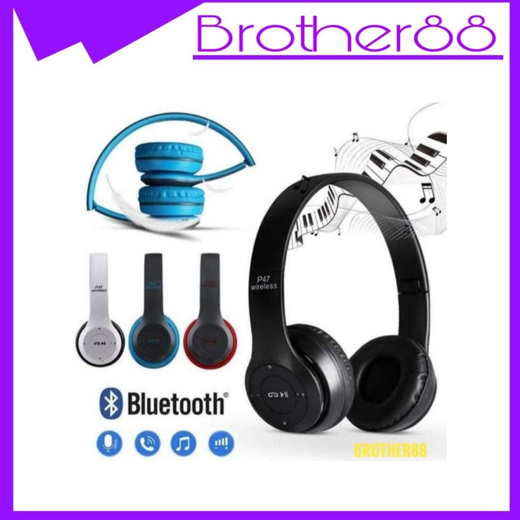 P47 HEADPHONE MIC BLUETOOTH WIRELESS EARPHONE LIPAT BASS GAYA KEKINIAN