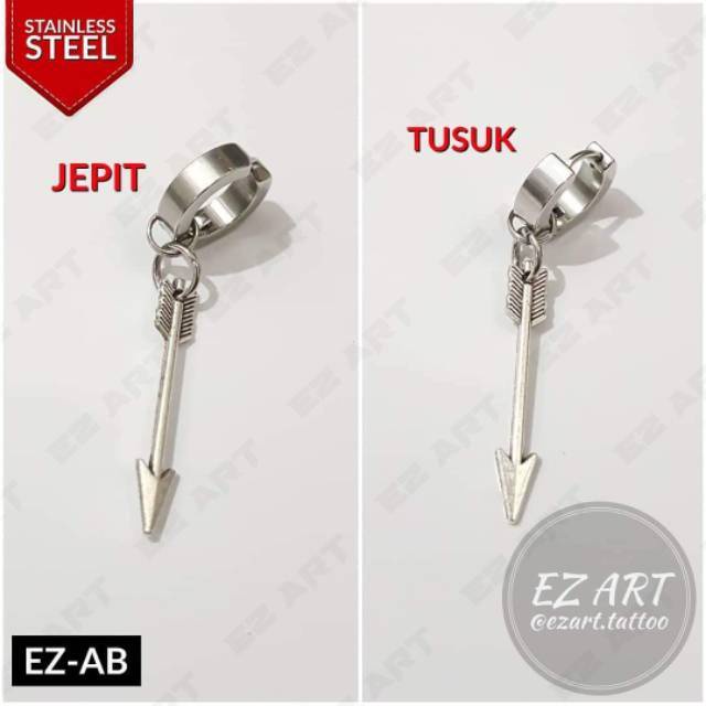 1Pc Model EZ-AB Silver Anting Jepit Tusuk Variasi Bandul Gaya Punk Korea KPOP Stainless Steel
