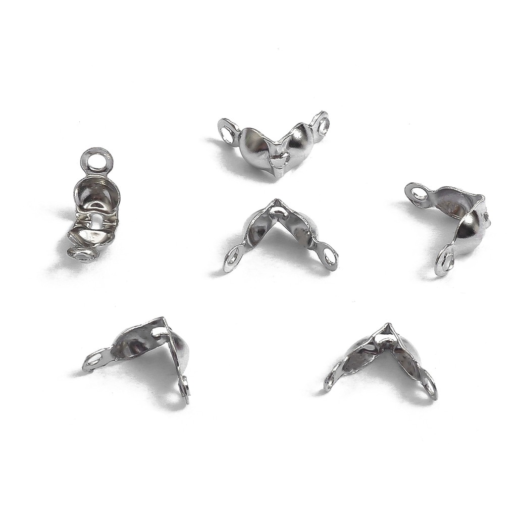 100pcs Konektor Clasp Fitting Rantai Bola Calotte End Crimps Ukuran 4x7mm Untuk Membuat Perhiasan Diy
