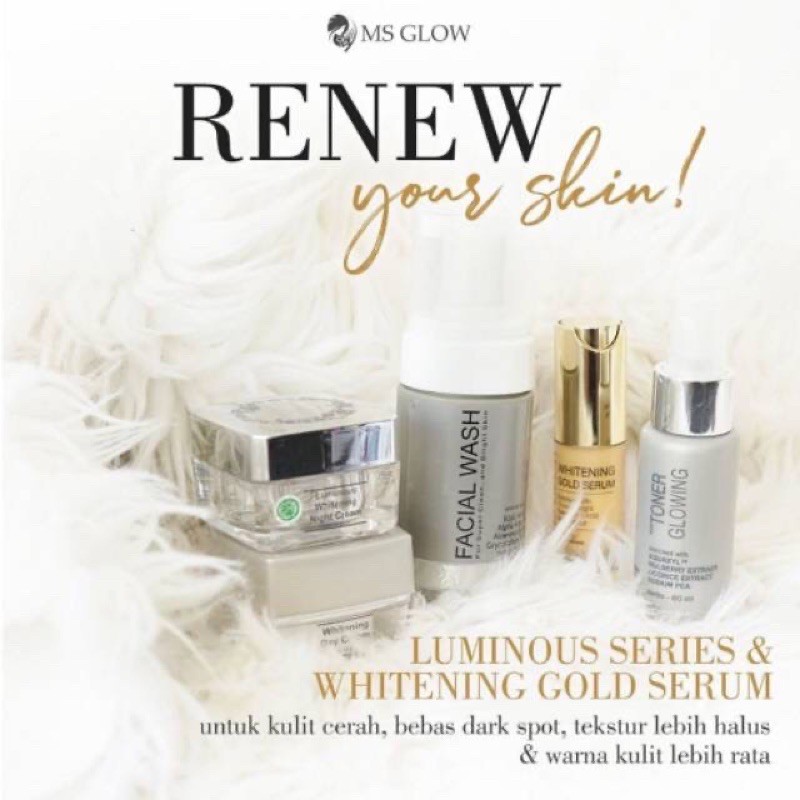 ms glow - (ori) paket luminous + serum gold + pouch + setrika wajah