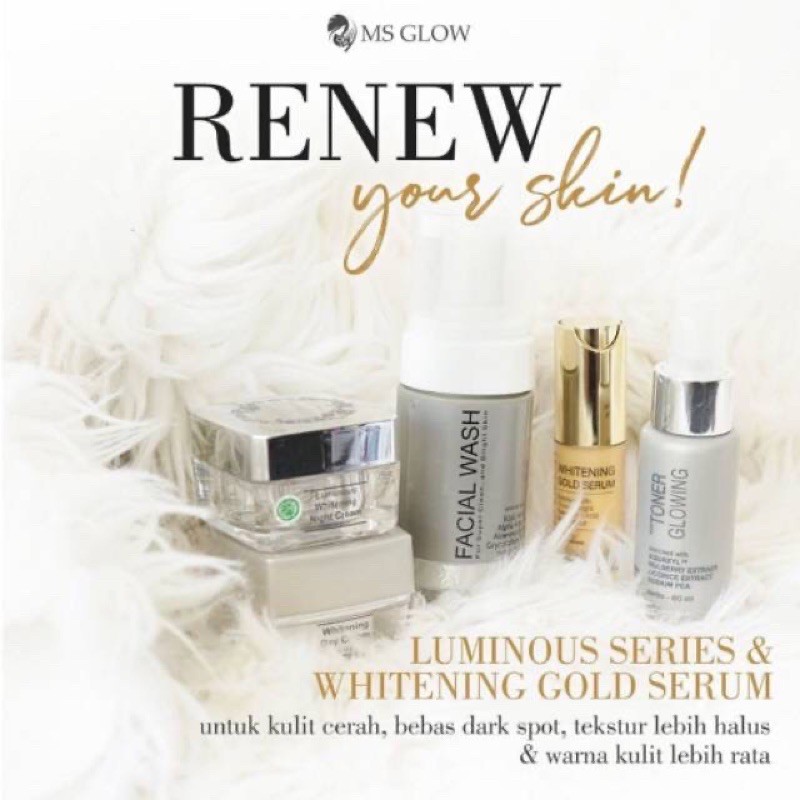 ms glow - (ori) paket luminous + serum gold + pouch + setrika wajah