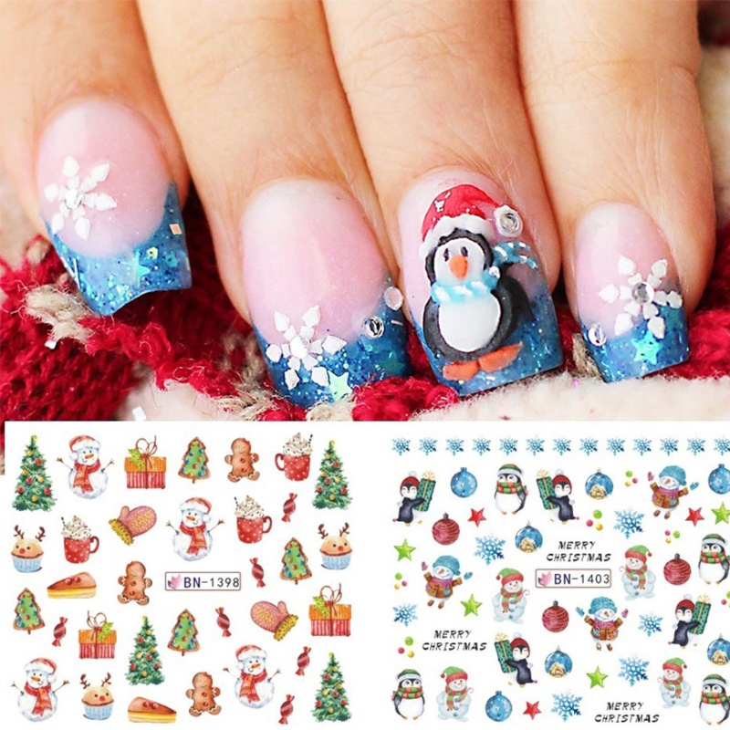 Zzz Stiker Kuku Motif Natal 3D Untuk Dekorasi Nail Art