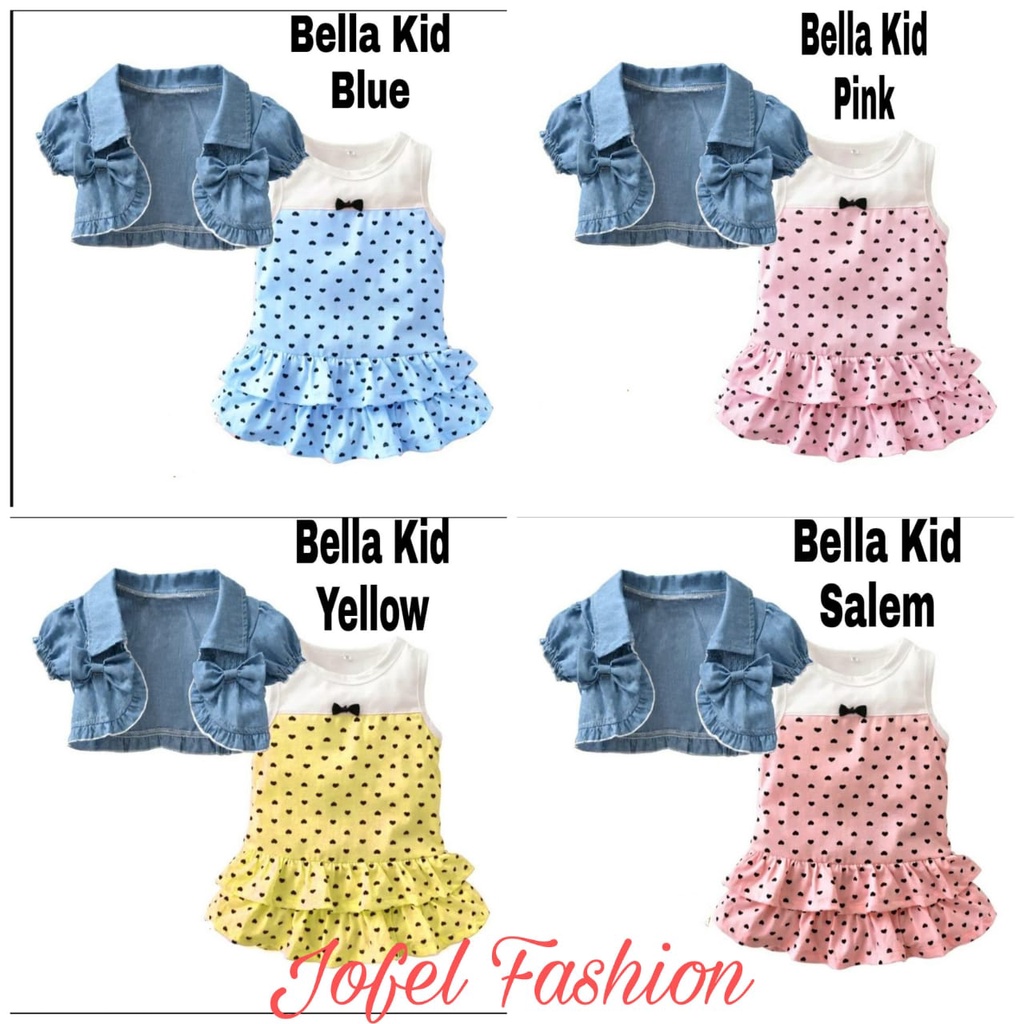 Dress Anak Bella Kid Set Rompi Soft Jeans Free Size Usia 3-5 Tahun/ Fashion Anak Perempuan