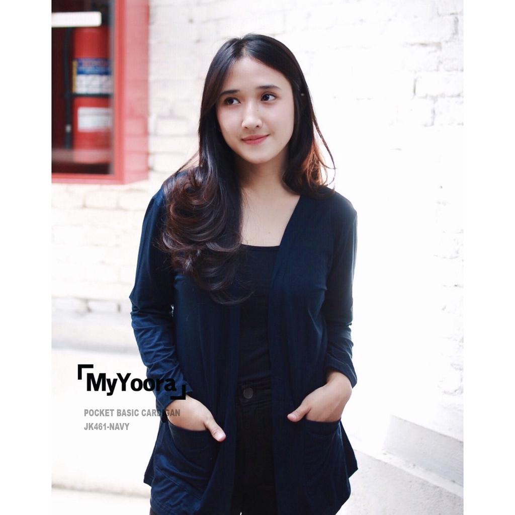 MyYoora Pocket Basic Cardigan Outer Wanita JK461/JK435/JK439-POCKET-NORMAL-NAVY