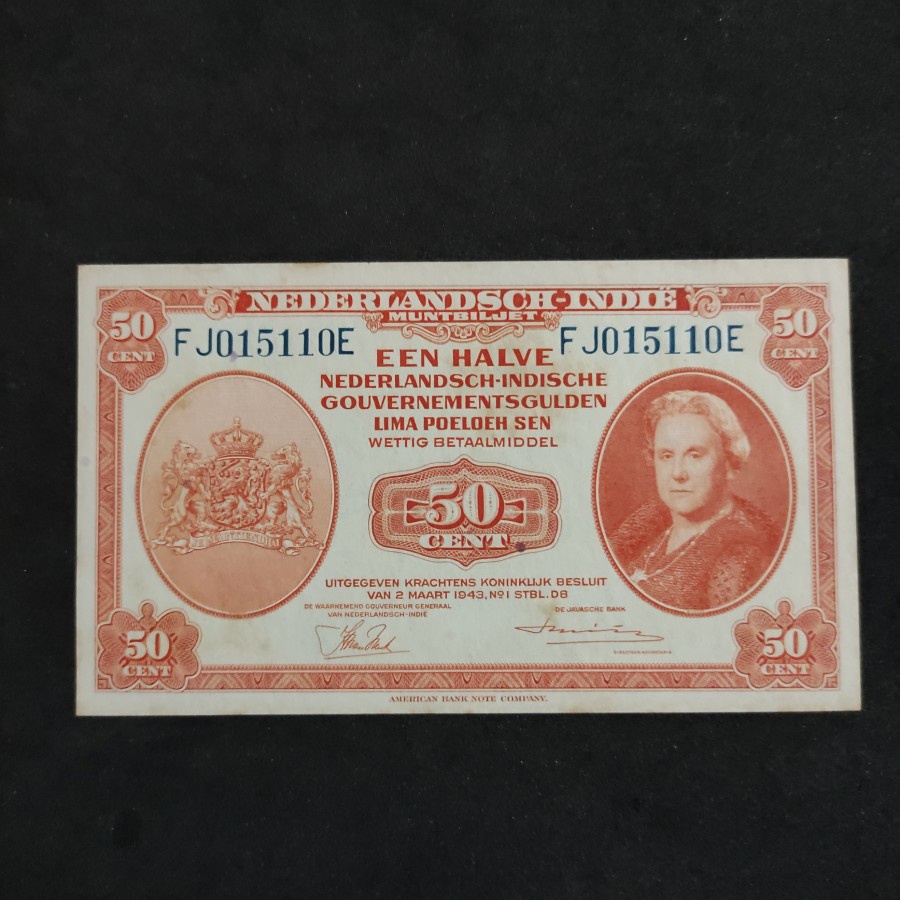 Uang Kuno 50 Cent Rupiah Nica 1943 AUNC-UNC