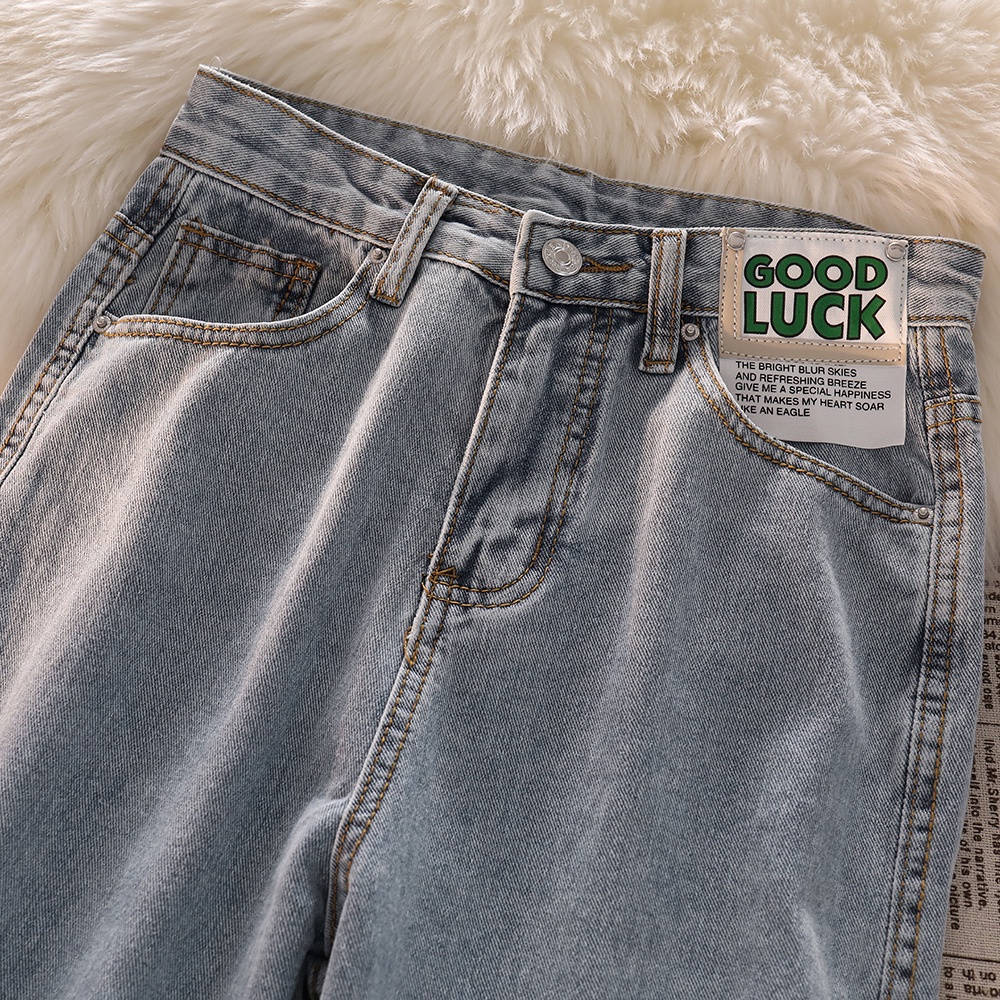 GOOD LUCK Korean Highwaist Kulot Jeans panjang wanita Loose（relpict）