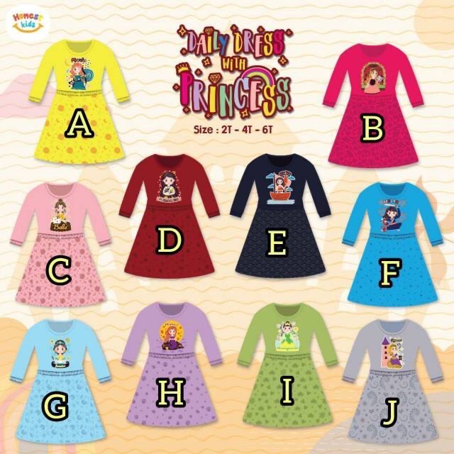 Dress tunik anak Honestkids daily dress Princess 2-6 tahun daily dress daster anak honest kids