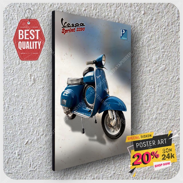 Poster Motor Vespa - Hiasan dinding motor klasik - Poster Retro - Poster Vespa Sprint - Pajangan dinding - Automotif - 203061STA