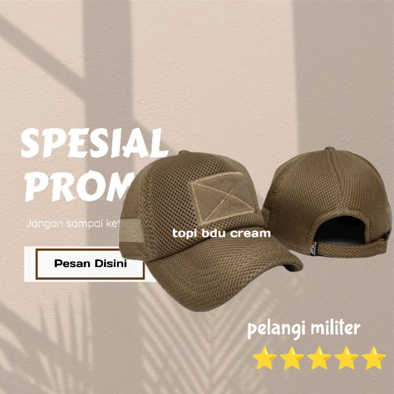 Topi bdu tactical cream/topi jaring doublemes/topi velkro/topi outdoor/topi lapangan