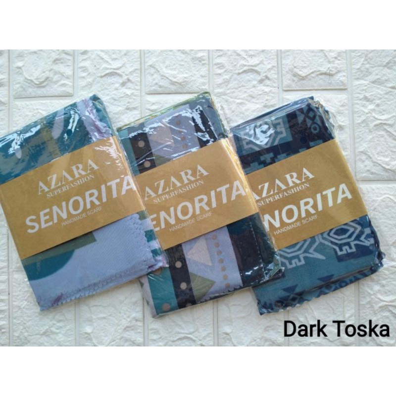 (original Azara) segi empat SENORITA MOTIF LC •• hijab segi empat Motif-Dark toska