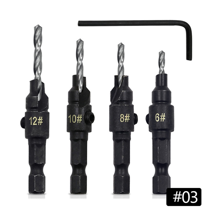 TK 4/5Pcs Wood Plug Cutter Drill Cutting Tool Drill Bit Set Drilling Pilot Holes For Screw Sizes #5 #6 #8 #10 #12 With a Wrench