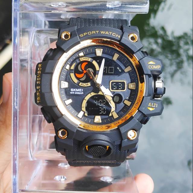 Terlaris!!! Jam Tangan Pria Suka Masa Kini Original Skmei Water Resist - Hitam list Gold