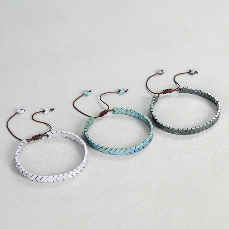 Fancyqube Gelang Hematite Cubic Zirconia Handmade Adjustable Untuk Pria