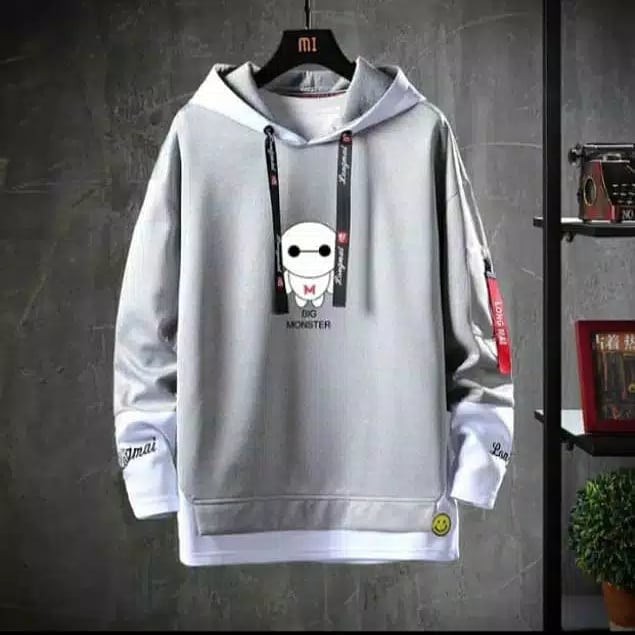 HOODIE PRIA MONSTER SWEATER JACKET COWOK BAHAN FLEECE FIT TO XL