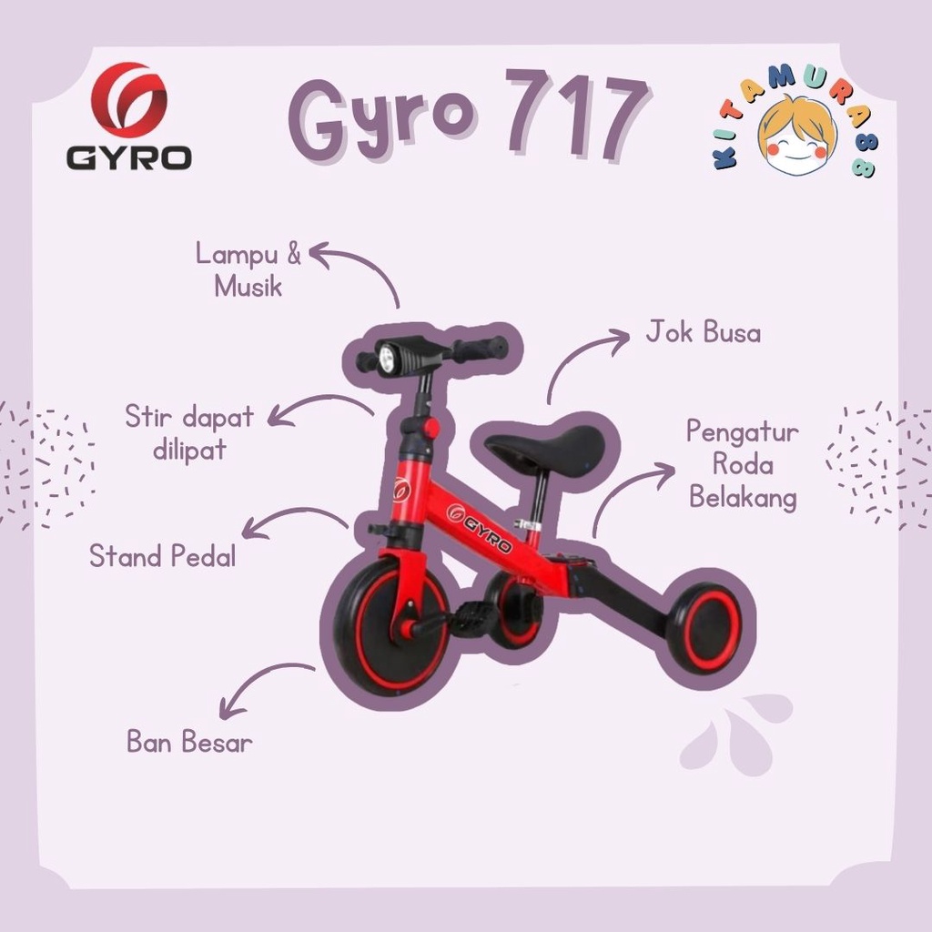 Sepeda Anak Roda Tiga 3in1 / Balance Bike Ride Roda Tiga - GY 717