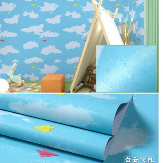Langsung Kirim Wallpaper Sticker Dinding Atap Plafon Langit Rumah AWAN PESAWAT BIRU Stiker Kamar Tid