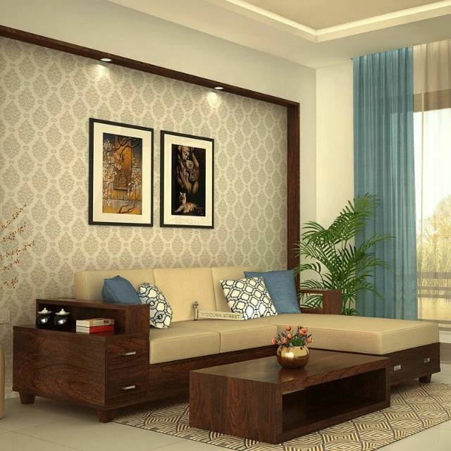 KURSI SUDUT MINIMALIS SOFA KAYU JATI