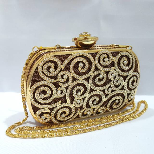 Tas Pesta Farnell Clutch Crystal Swarovsky Berlian 2582 Kondangan Bling Kristal Mewah