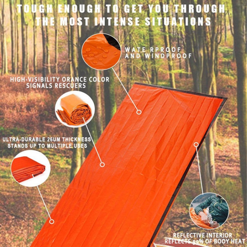 1pc Sleeping Bag Thermal Portable Bahan PE Anti Air Motif Camo Untuk Camping Outdoor