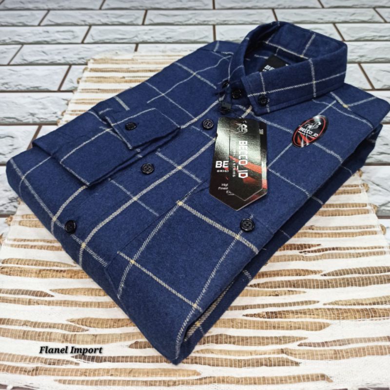 0Kemeja Flanel Pria Lengan Panjang Flanel Import Motif Kotak