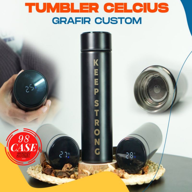 

Custom Nama/Text Tumbler Celcius Grafir Stainlees Steel / Botol Minum / Suhu Air / 480 ML