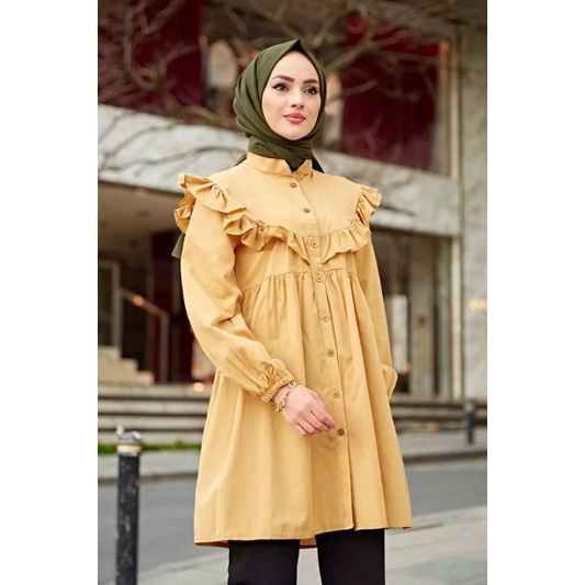 TM 27- COD Kemeja tunik wanita remaja cewek L ld 100 cm panjang murah busui kancing depan