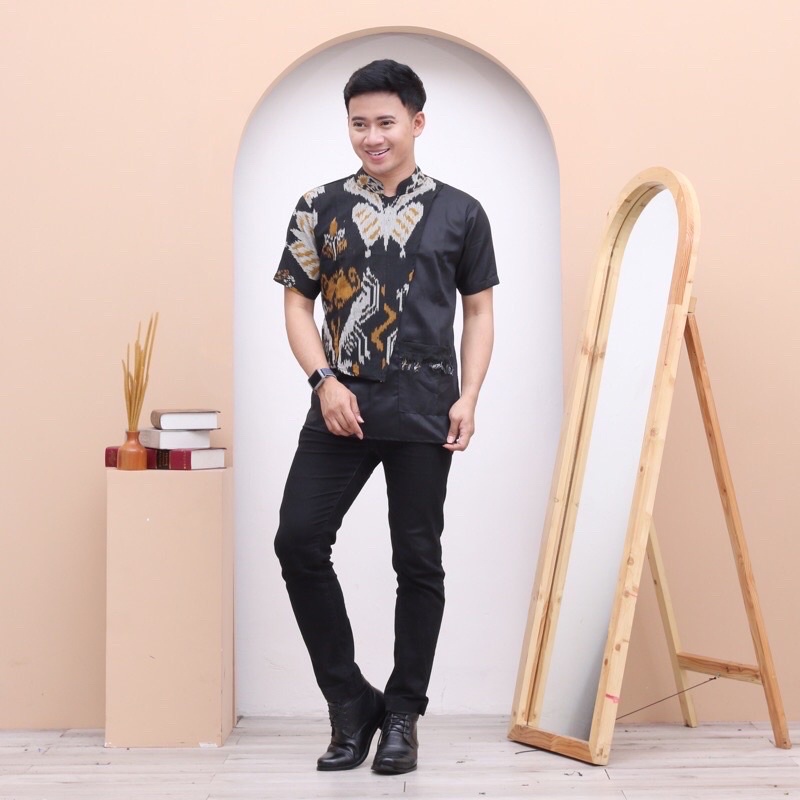 SYAWAL  shirt kemeja tenun pria lengan pendek DEBBY STORE BAJU PRIA ETNIK