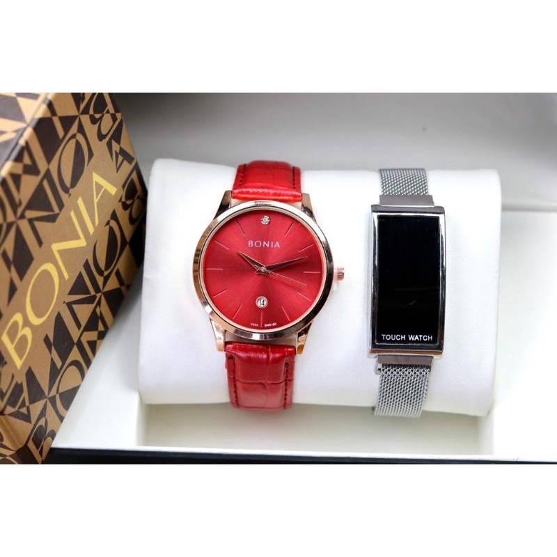 (PW)JAM TANGAN BONIA LED RIN GOLD FASHION WANITA TALI KULIT FREE BOX(COD)