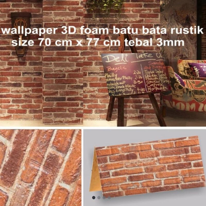 wallpaper sticker foam premium motif bata orange klasik permukaan timbul