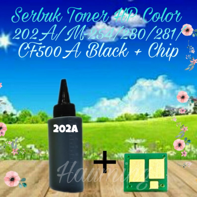 Serbuk Toner HP 202A M254 M254dw M280 M280nw M281 M281dw M281fdw M281cdw CF500A Black + Chip