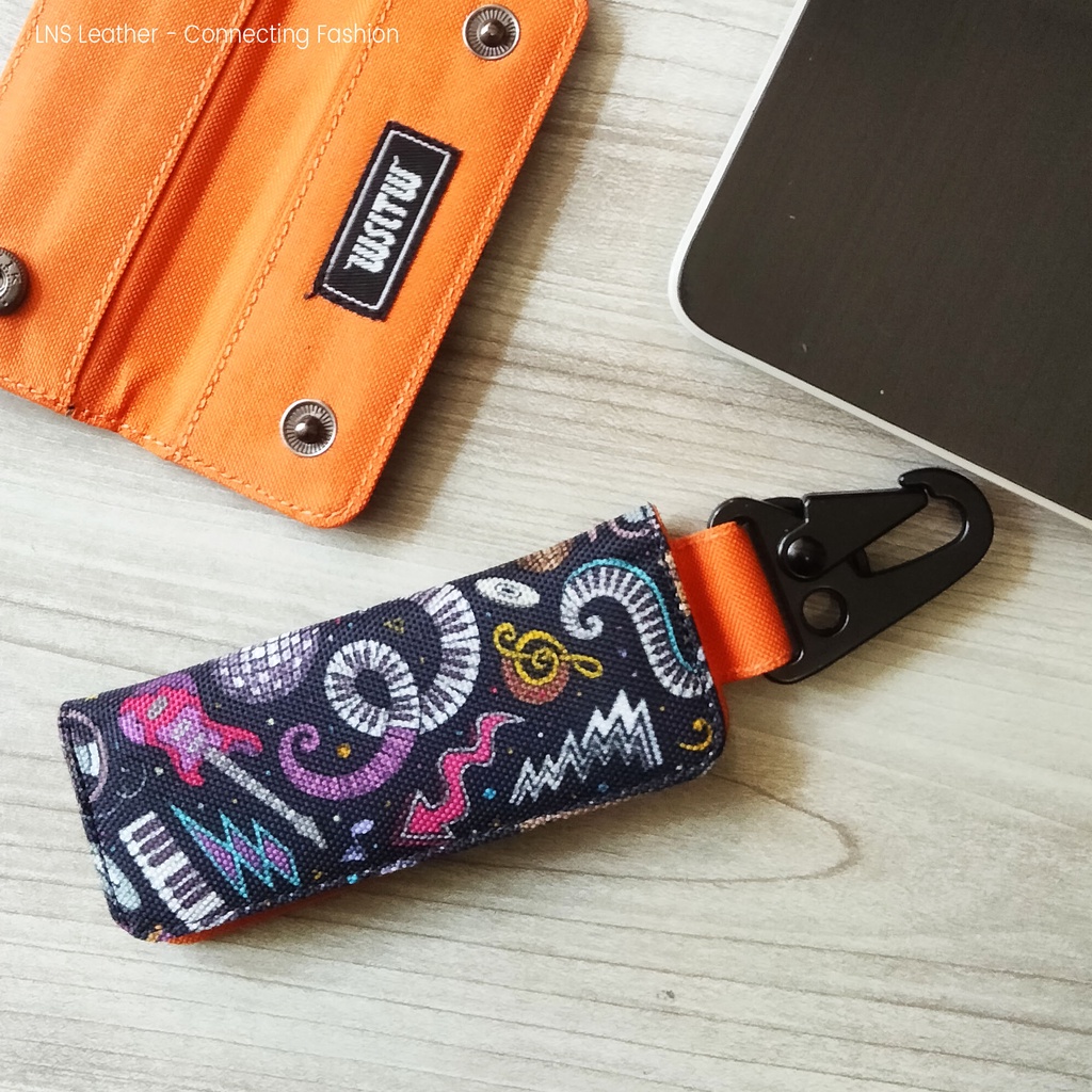 Dompet STNK Motor Mobil Orange Motif Gantungan Kunci Hook Carabiner |WSGK01