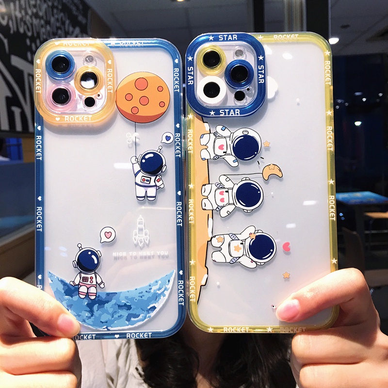 Funny cartoon astronaut case iphone 11 pro max 12 13 pro max X/Xs max XR 7/8 plus se2020 nasa transparent soft TPU shockproof protection case