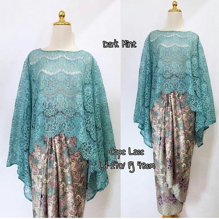Terpopuler Brukat Batwing Dark mint Set Rok lilit Motif Klasik