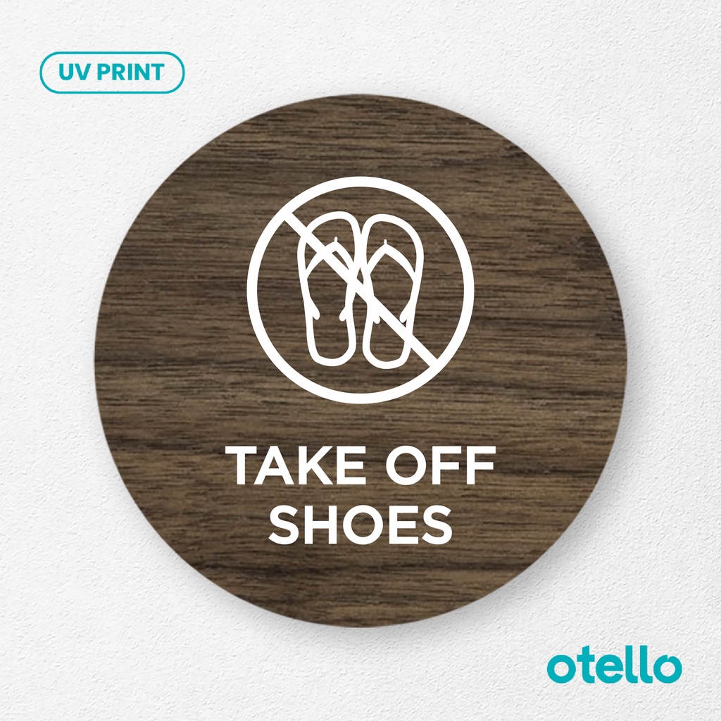 Signage Take Off Shoes Sign Board Kayu Wooden Papan Harap Lepas Sepatu Label Tempel Dinding Petunjuk