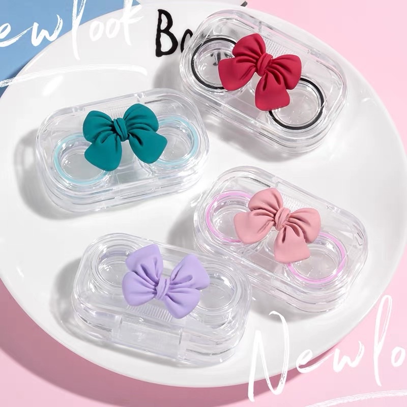 JISOO SOFTLENS BOX / TEMPAT SOFTLENS GAMBAR PITA CANTIK / CUTE RIBBON SOFTLENS CASE / SIMPLE MINI SOFTLENS CASE TRAVEL KIT / TEMPAT KOTAK LENSA KARAKTER UNIK MURAH