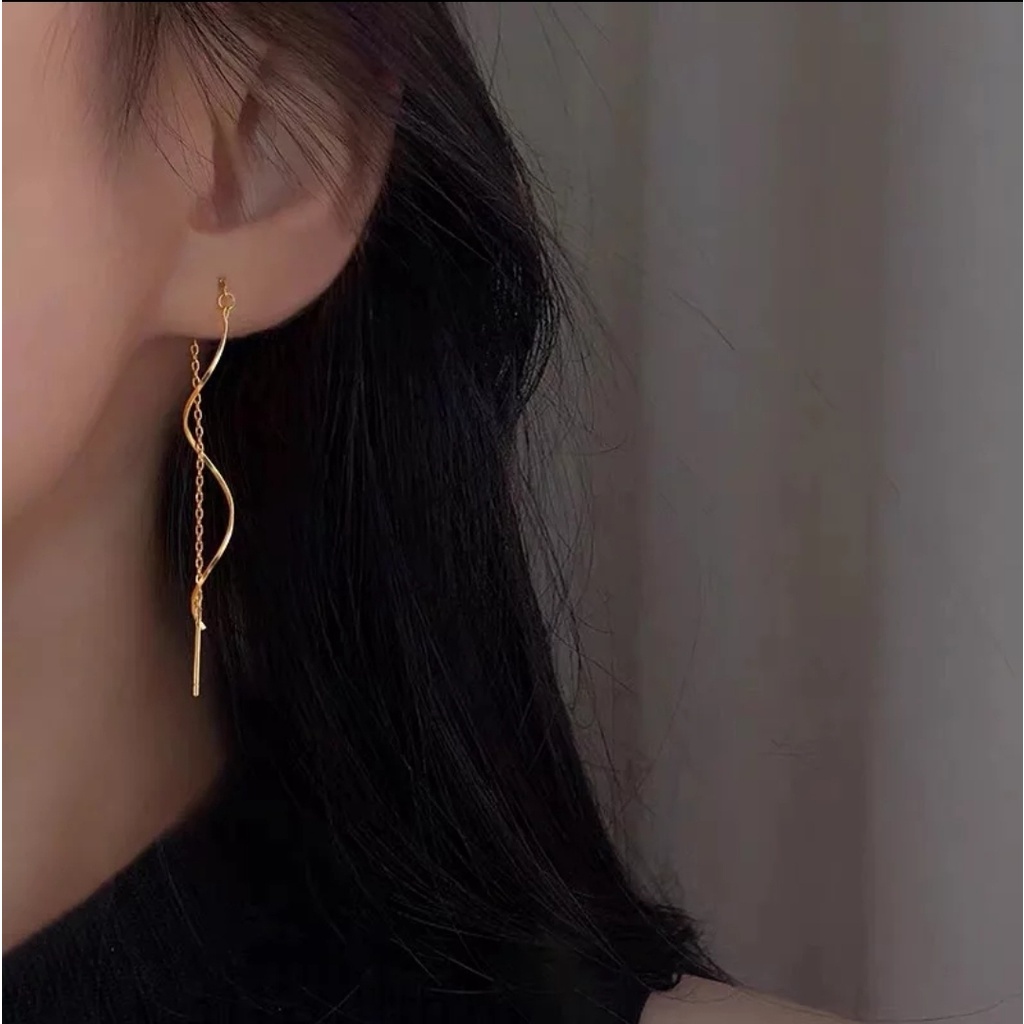 Anting Drop Titanium Rumbai Gelombang Fashion Rose Gold dan Gold