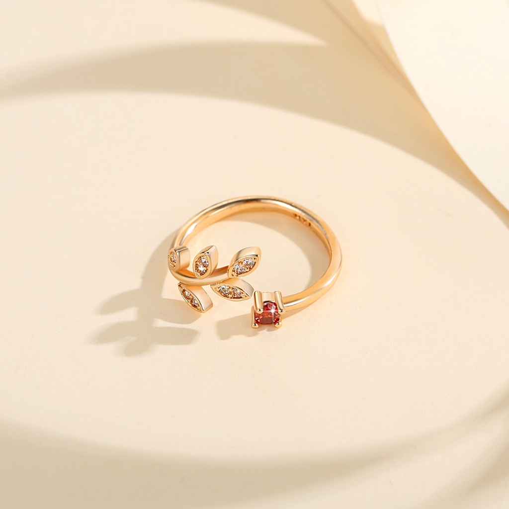 Y689 【COD】 Bentuk Leaves Cincin Terbuka Berlian Baja Titanium Emas Kristal Perhiasan Fashion Wanita