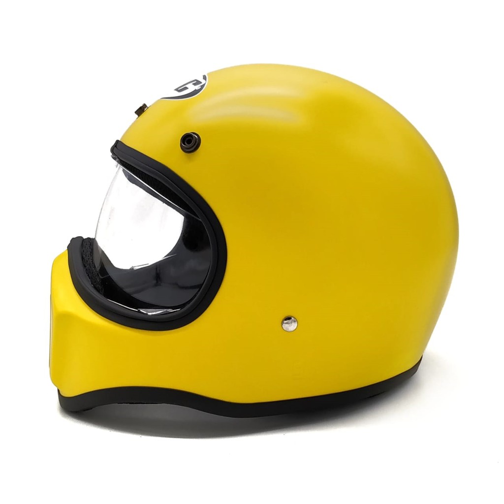 Helm Cakil HBC Polos Yellow Doff + Inner Visor ( Fullface / Retro / Klasik / Vespa )