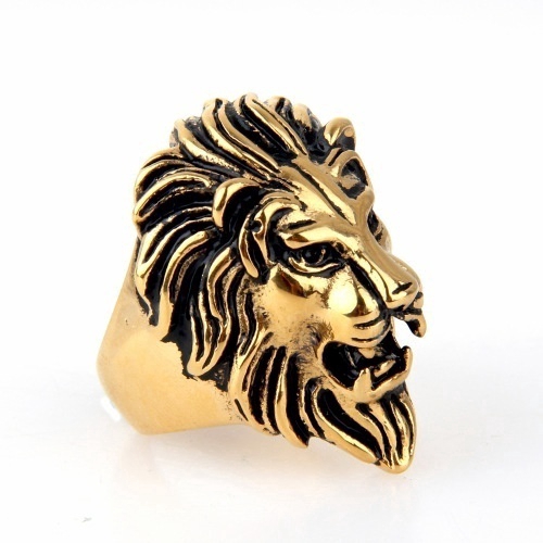 Cincin Desain Singa Gaya Punk Retro Bahan Stainless Steel untuk Pria