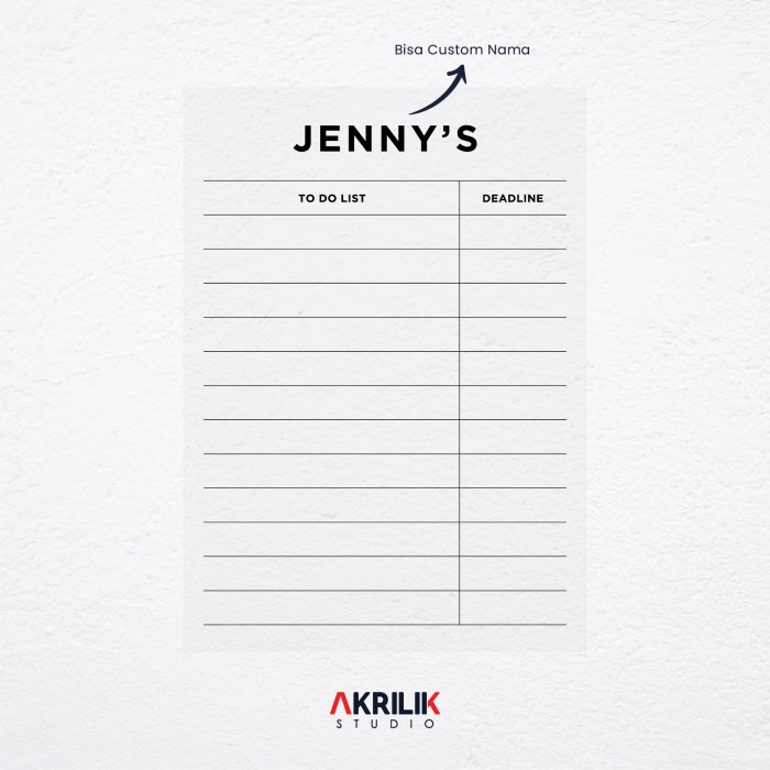 

[RESTOCK] Custom To Do List Planner Akrilik Wall Schedule Agenda Jadwal Modern - 21 x 30 cm, Bening