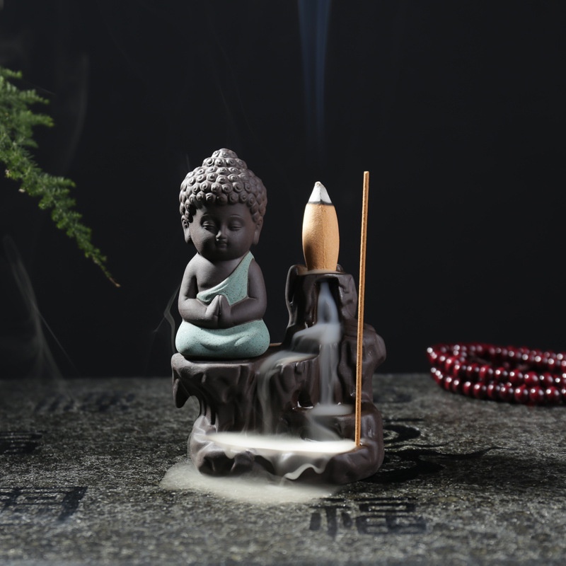 Tempat Bakar Dupa Aromaterapi backflow incense burning smoke design buddha kecil