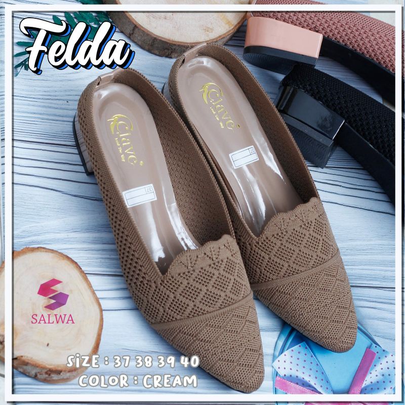 Sepatu wanita slop rajut import hak 3cm FELDA