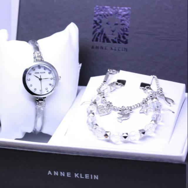 JAM TANGAN WANITA ANNE KLEIN RANTAI - DIAMETER 2 CM - FREE GELANG