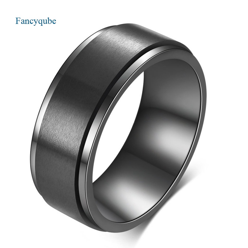 Fancyqube Cincin Kasual Bahan Stainless Steel Warna Hitam Gaya Punk Untuk Pria