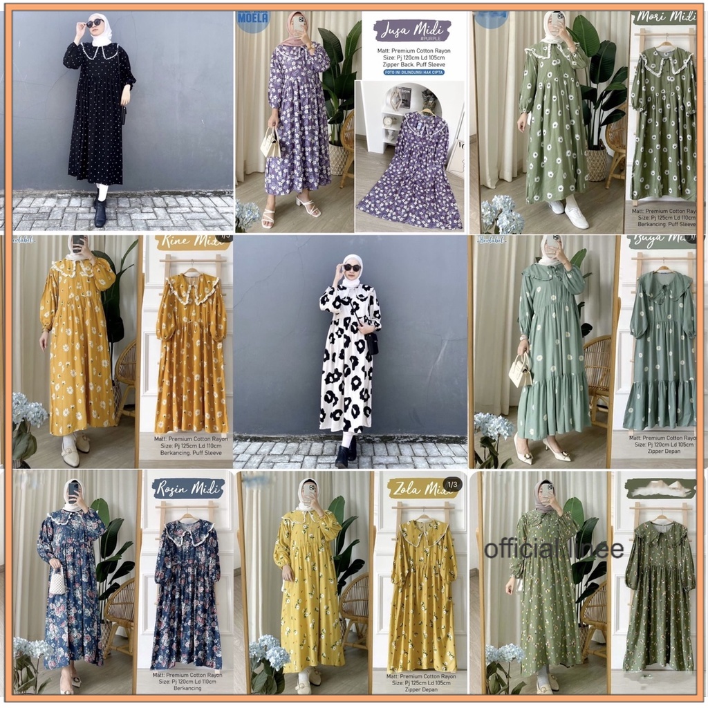 ANETA MIDI DRESS BAJU WANITA VERSI KERAH DRESS KOREA