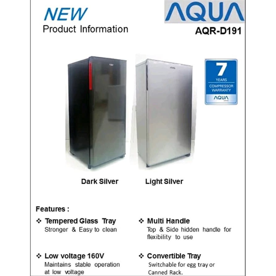 AQUA Kulkas / Lemari Es 1 Pintu 160L AQR-D191 D191 D191DS D191LS GARANSI