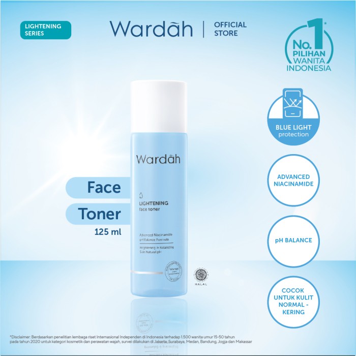 Wardah Lightening Face Toner 125 ml - Hydrating Toner Mencerahkan Wajah dengan formula pH balance, Advanced Niacinamide - Wardah Ligtening