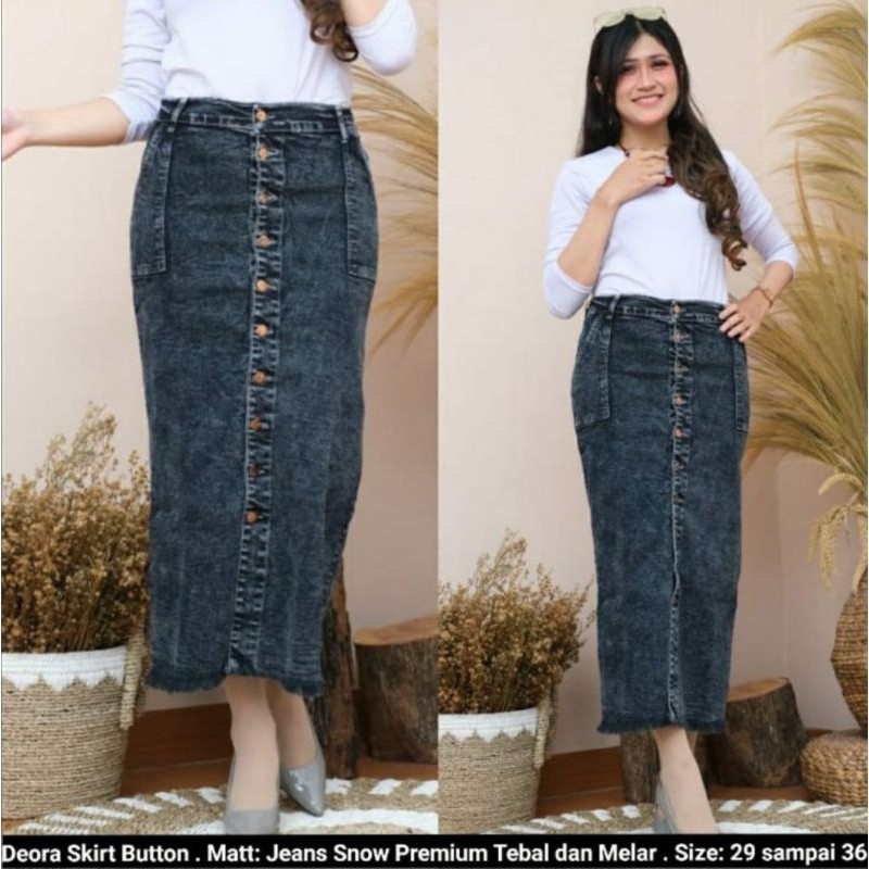 Rok Jeans Button Deora Skirt . Rok Span Panjang Jeans Kancing Deora