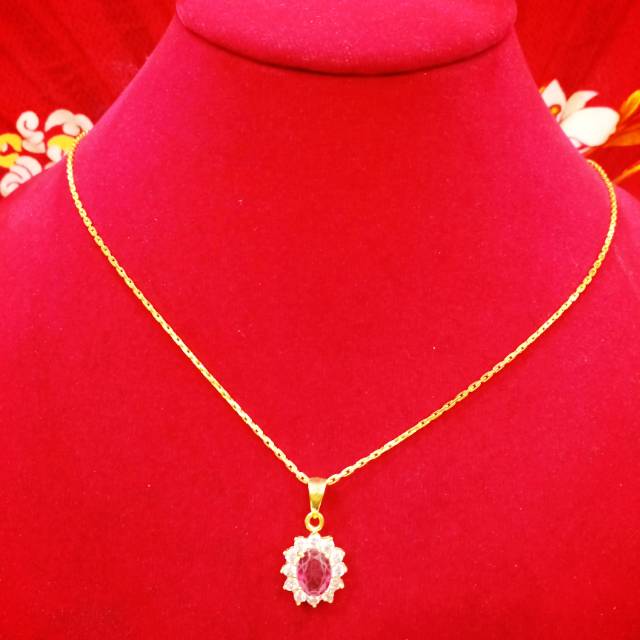 Kalung silver rante+liontin mt merah