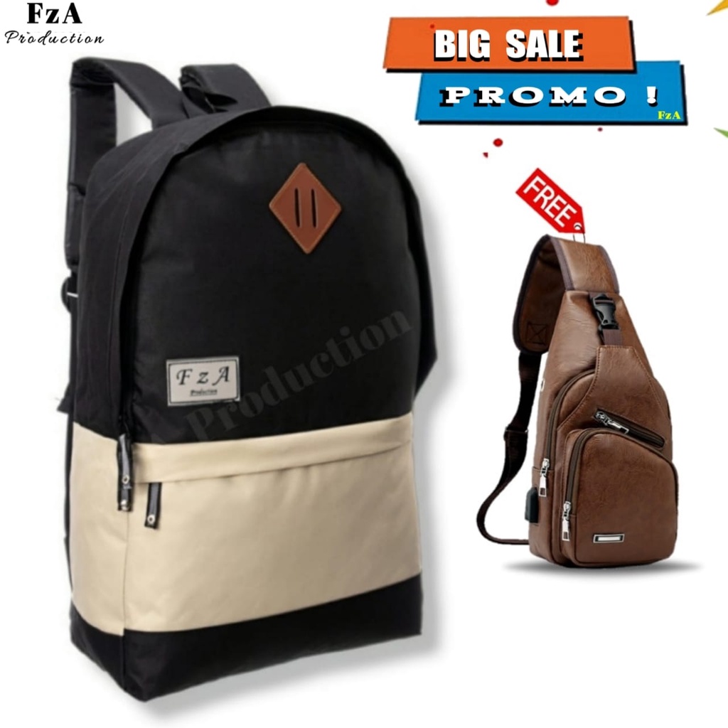 Tas Ransel Punggung Distro Casual Pria Wanita / Tas Ransel Laptop Original - FzA FREE Tas Slempang Kulit